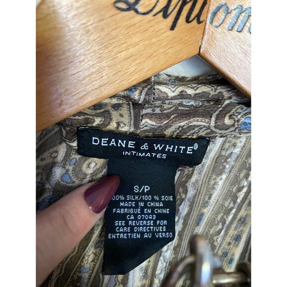 Vintage Semi Sheer 100% Silk Robe Paisley Brown / Blue Small Deane & White - Picture 3 of 6